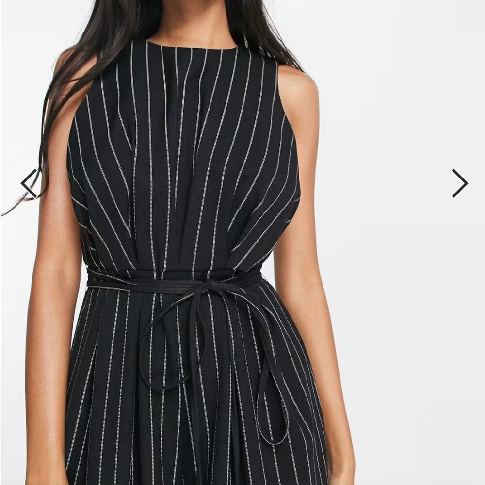 ASOS DESIGN racer neck cinched waist culotte pinstripe jumpsuit